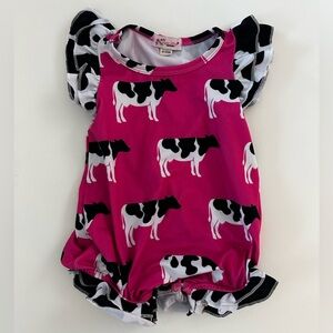 Clover Cottage Baby Girl Pink Cow Romper With Ruffles, 6-12 Months, Cotton